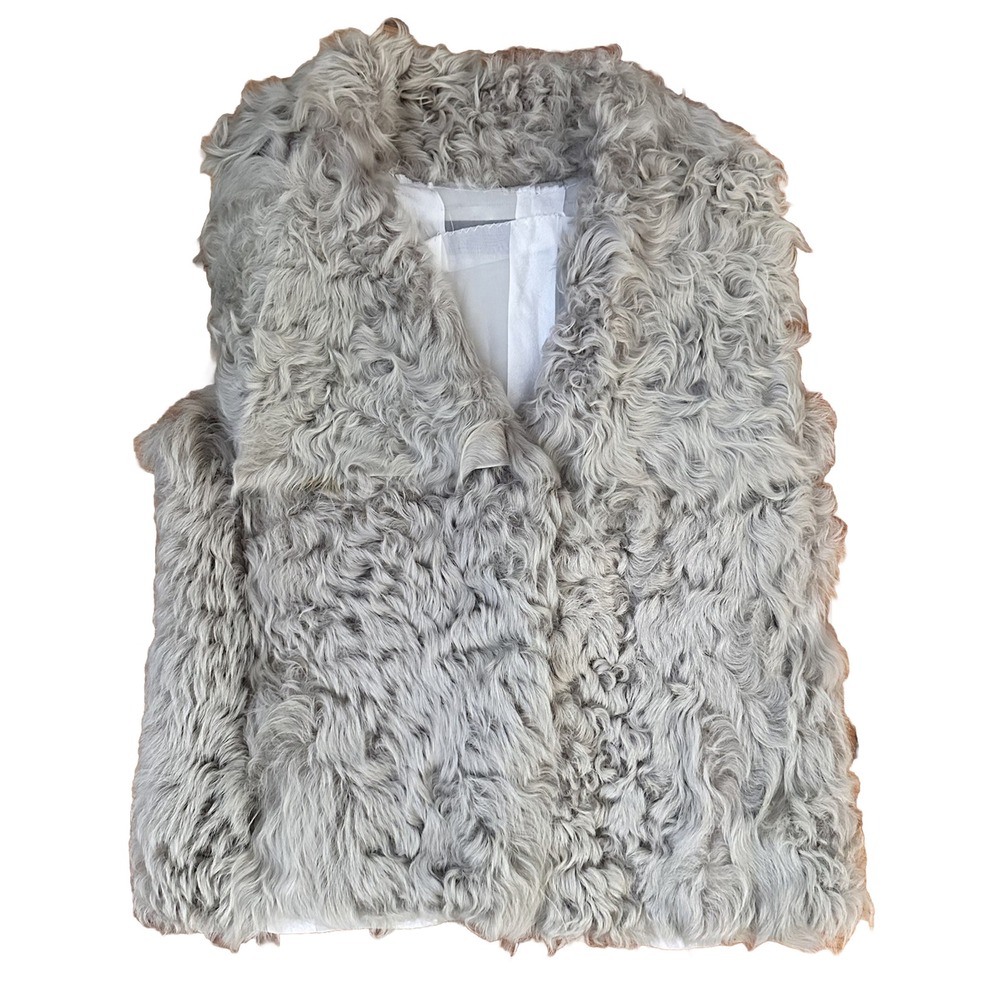ZARA Vest Women's Medium Faux Fur Bohomian Furry Vest Gilet Gray Vest Coat